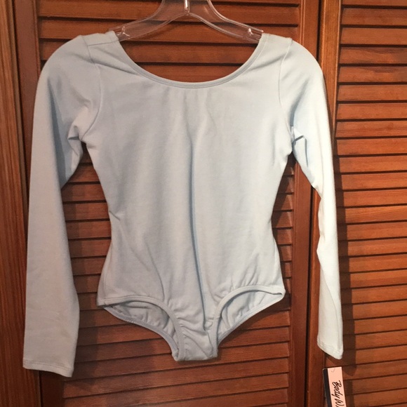 Leotard Light Blue Long Sleeve Body Wrappers Girls Size 12-14 NWT - Picture 2 of 4